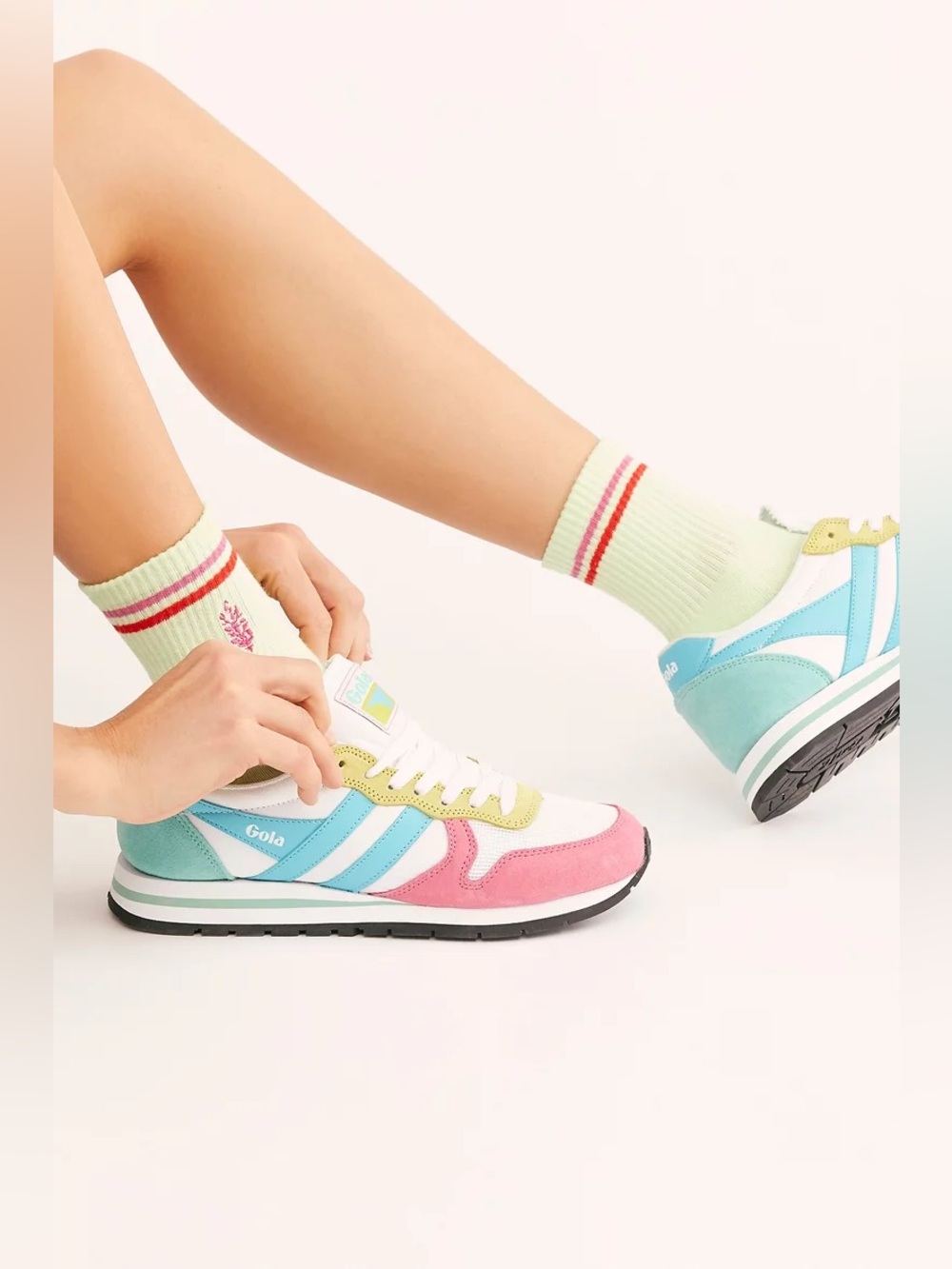 Anthropologie Gola Daytona Sneakers in Pink, Yellow & Blue Sz 9